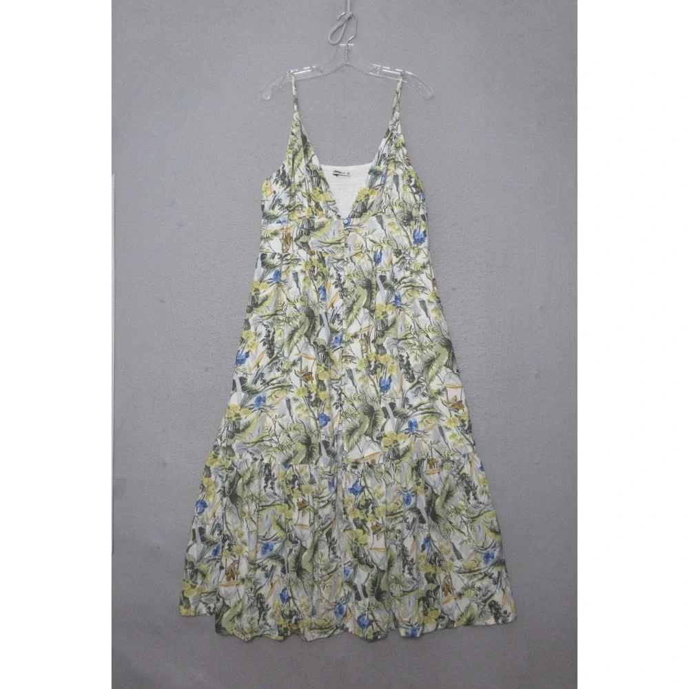 Abercrombie & Fitch Dress XLP Floral Maxi Tropical‎ Linen Blend Smocked Boho